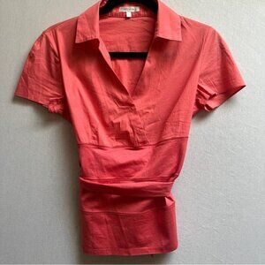 Paule Ka short sleeve coral collar belted blouse Sz S